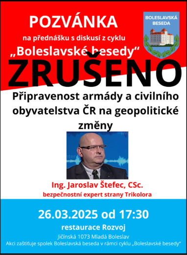 Beseda s Jaroslavem Štefcem zrušena